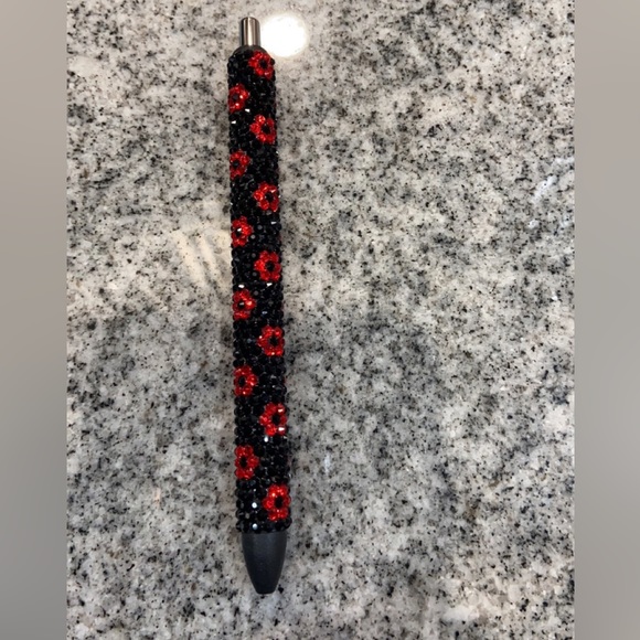 Red & Black Flower Rhinestone Gel Pen - Picture 4 of 5